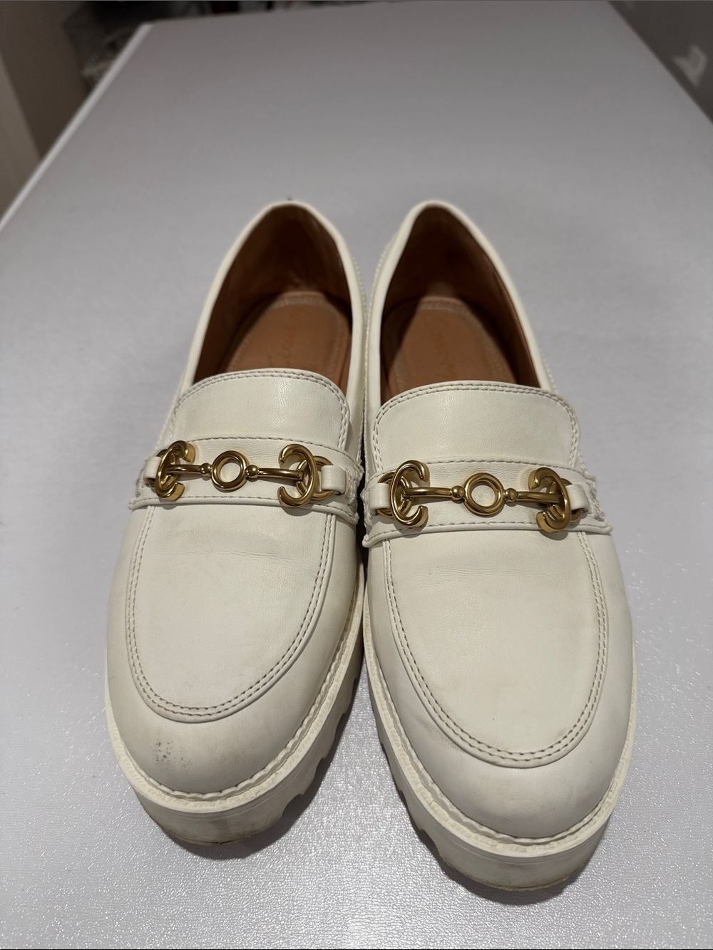 Circus by Sam Edelman Cream Leather Loafers with Gold Hardware